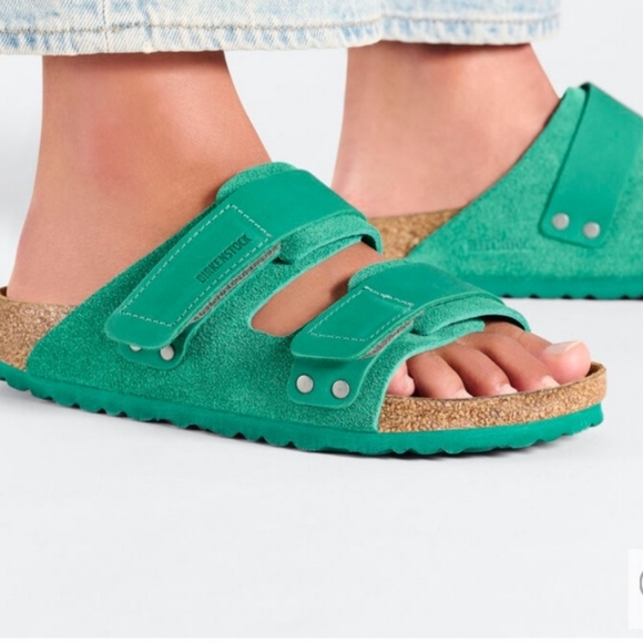 Birkenstock Uji nubuck-suede-leather slide sandals digital green unisex size 41 - Picture 5 of 6